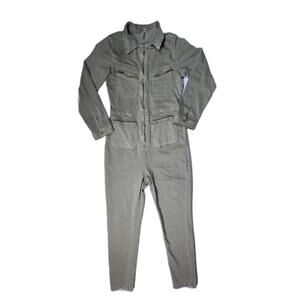 Free People Lennox - Green Denim Long Sleeve Pockets Jumpsuit - Womens L (READ)